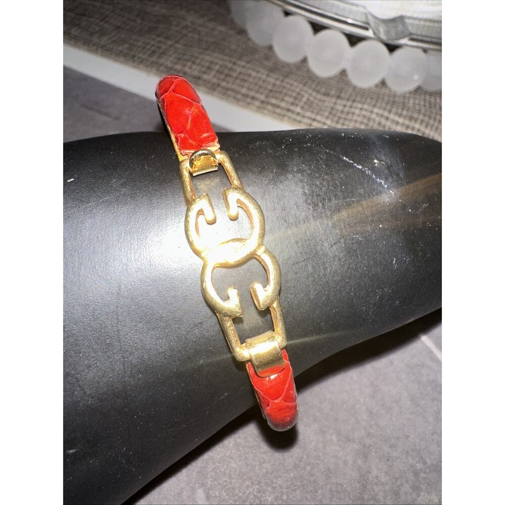 Vintage Gucci 24 karat gold plated bangle Snake bracelet RED - Picture 2 of 16